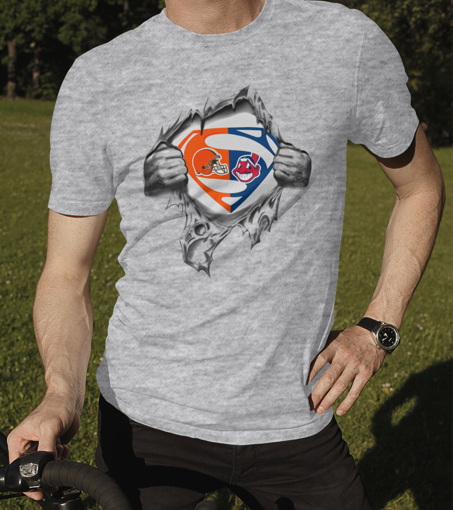 Cleveland Browns Cleveland Indians Superman Logo Integration T-Shirt