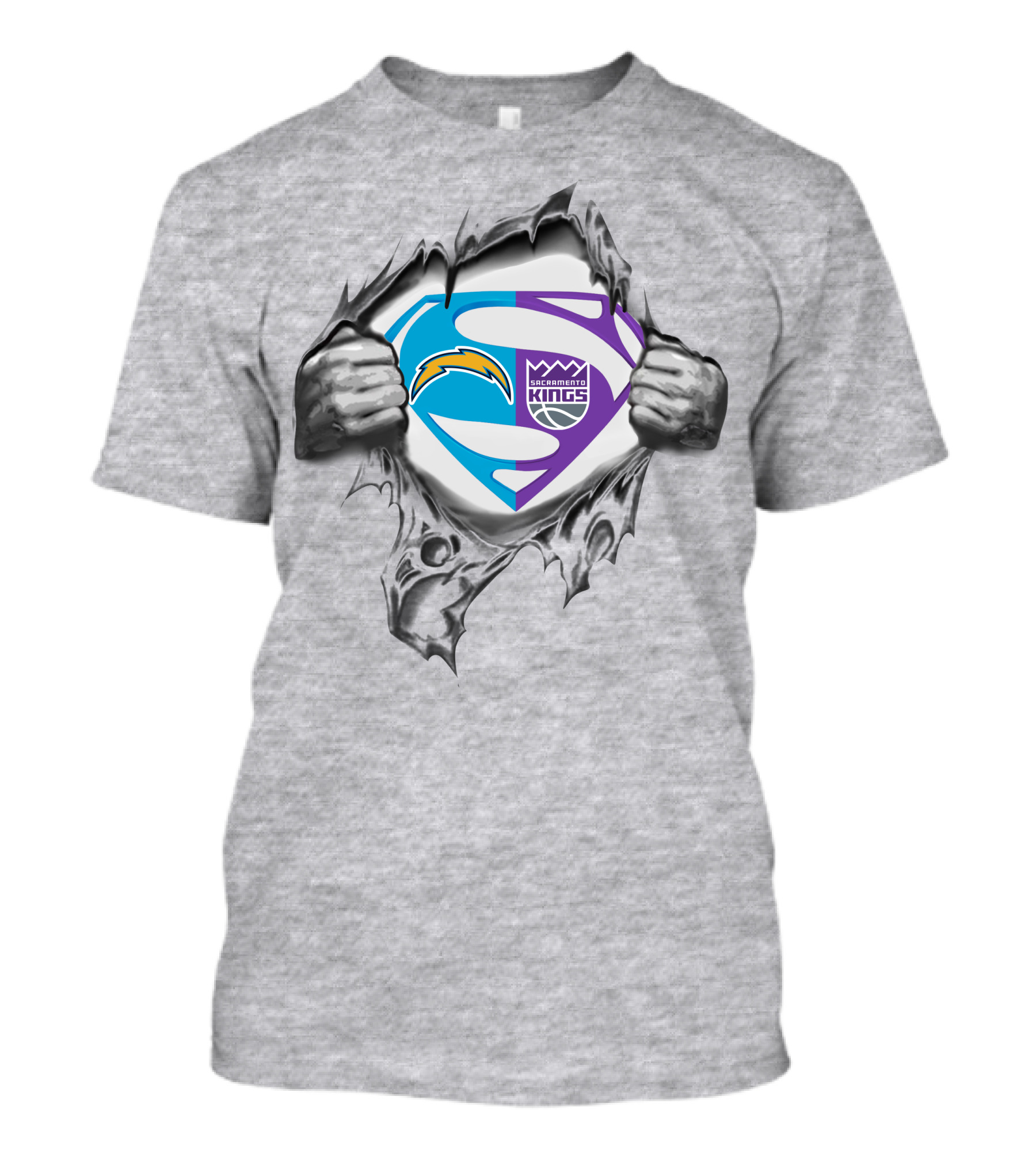 Chargers Sacramento Kings Superman Shield Logo Crossover T-Shirt