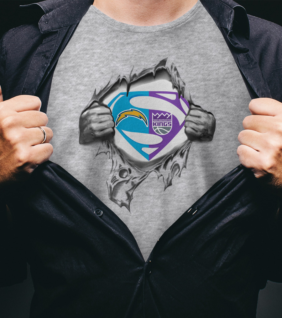 Chargers Sacramento Kings Superman Shield Logo Crossover T-Shirt