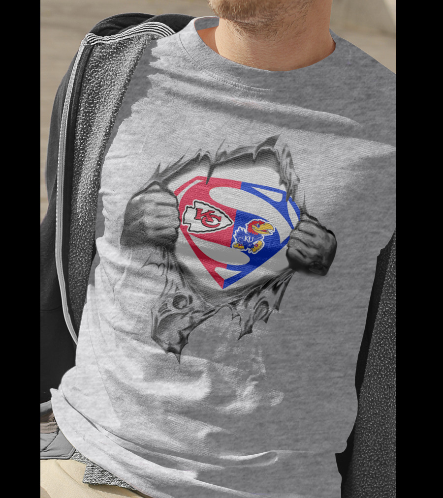 Kansas City Chiefs Kansas Jayhawks Superman Logo Combination T-Shirt