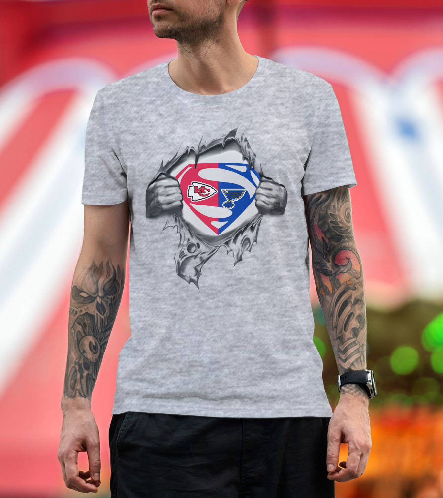 Kansas City Chiefs St Louis Blues Superman Logo Mashup T-Shirt