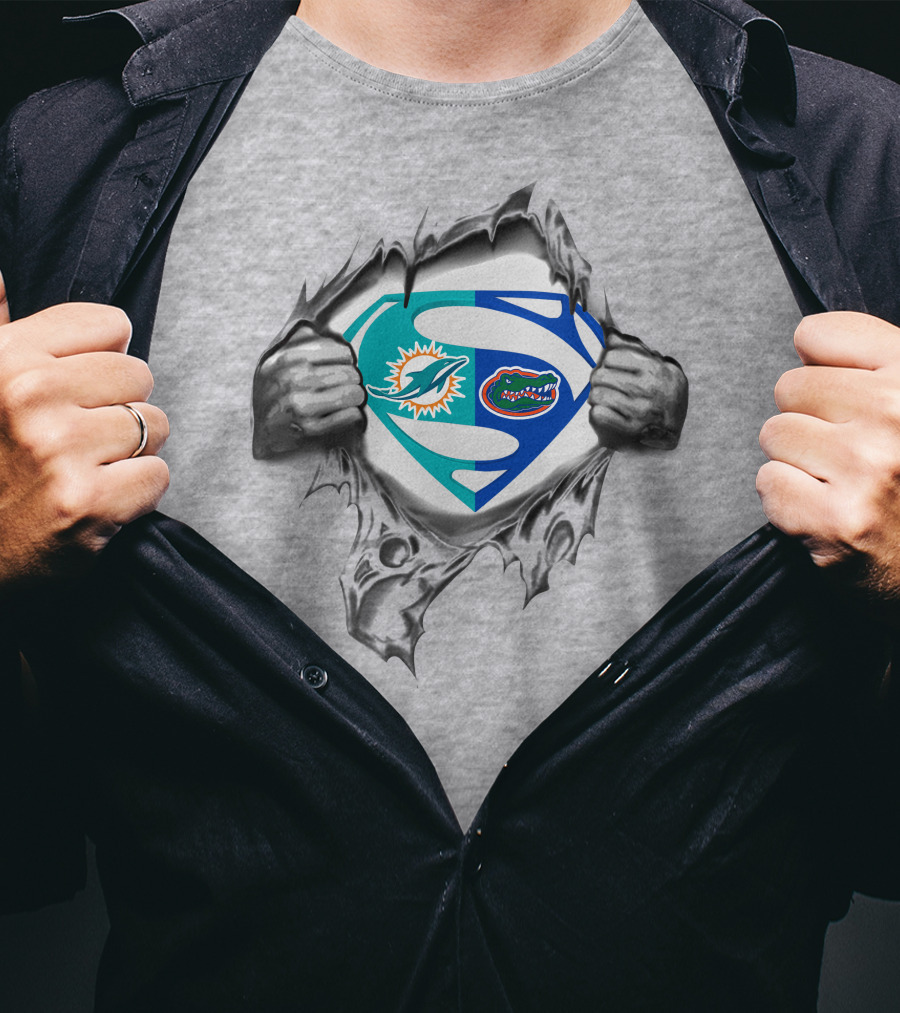 Miami Dolphins Florida Gators Superman Logo Fusion T-Shirt