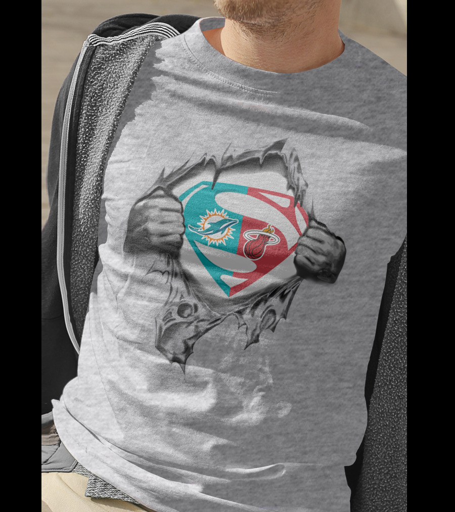 Miami Dolphins And Miami Heat Superman Logo Fusion T-Shirt