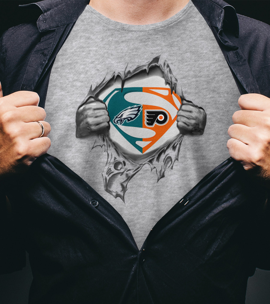 Eagles Philadelphia Flyers Superman Logo Fusion T-Shirt