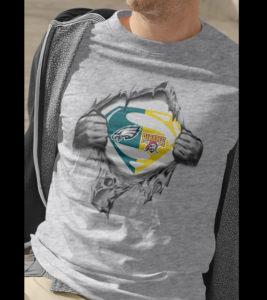 Eagles Pittsburgh Pirates Superman Logo Combination T-Shirt