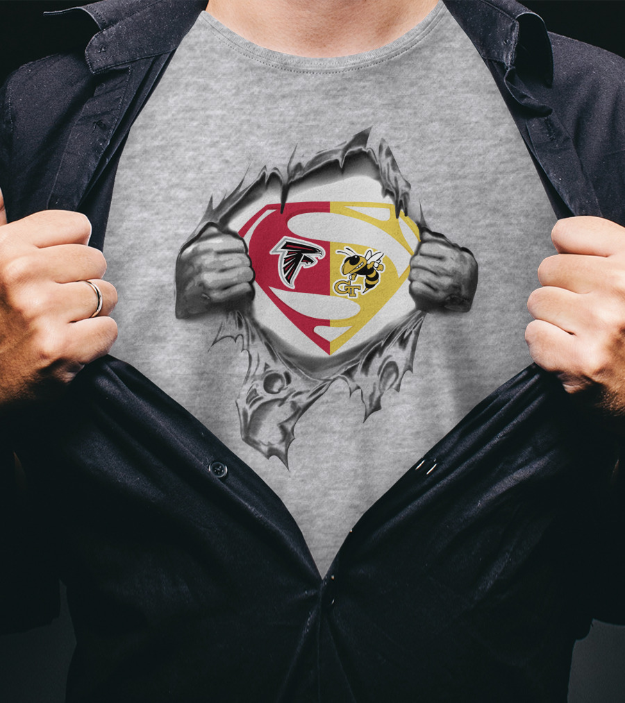 Falcons Georgia Tech Yellow Jackets Superman Logo Tear T-Shirt