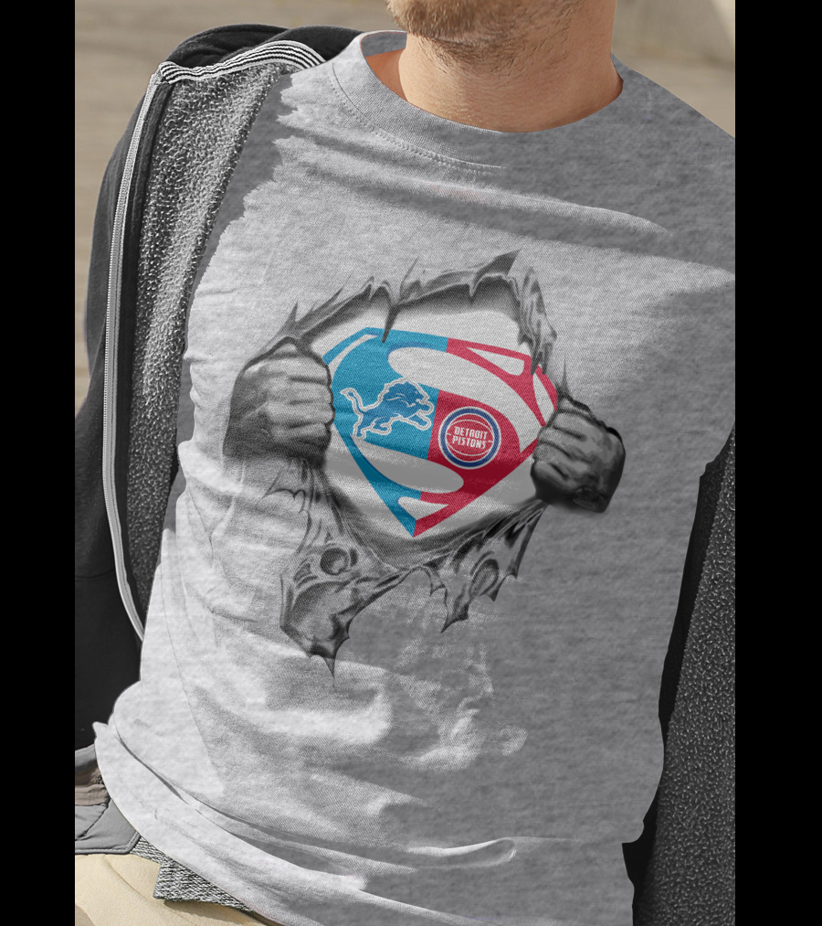 Detroit Lions Pistons Superman Logo Combination T-Shirt