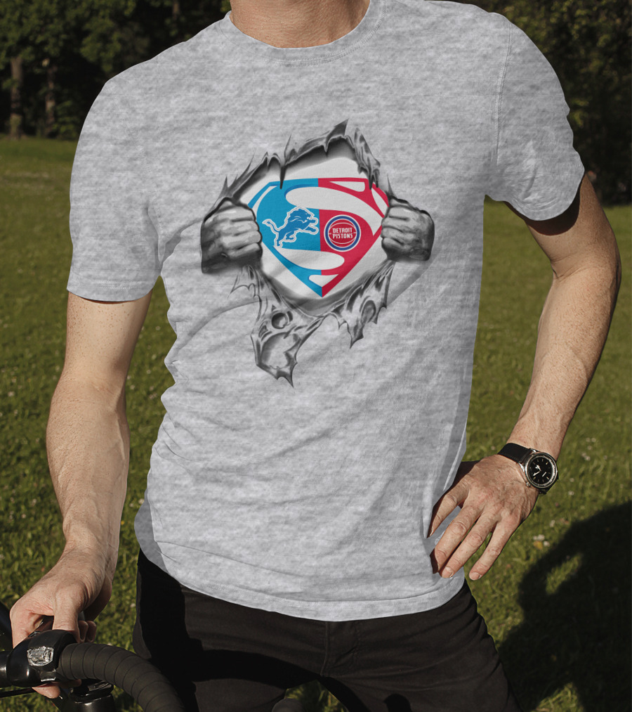 Detroit Lions Pistons Superman Logo Combination T-Shirt