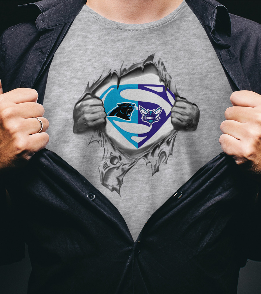 Panthers Charlotte Hornets Superman Logo Crossover T-Shirt