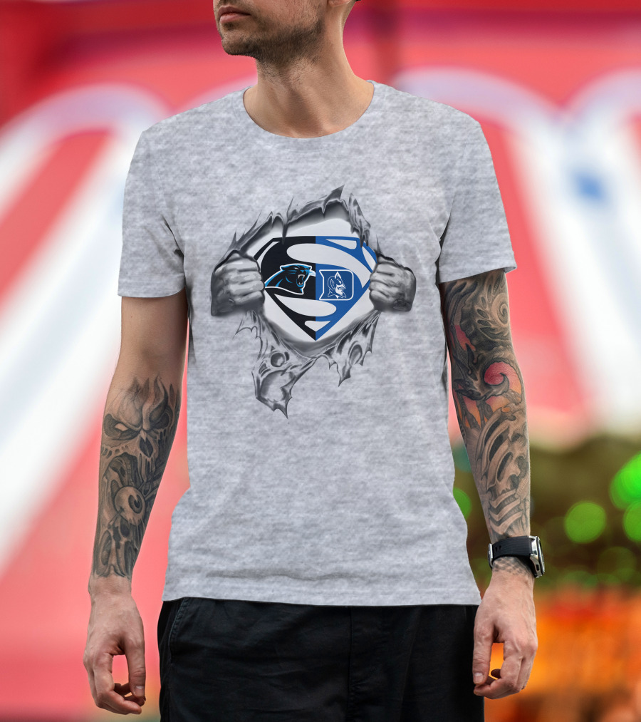 Carolina Panthers Duke Blue Devils Superman Logo Combo T-Shirt