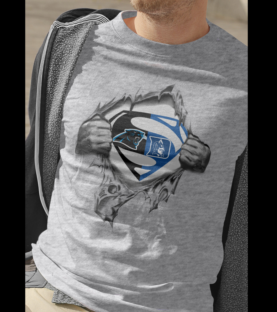 Carolina Panthers Duke Blue Devils Superman Logo Combo T-Shirt
