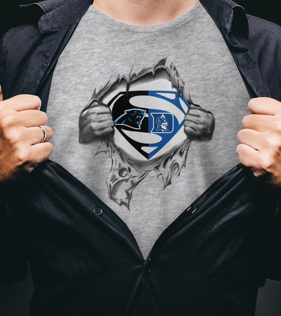 Carolina Panthers Duke Blue Devils Superman Logo Combo T-Shirt