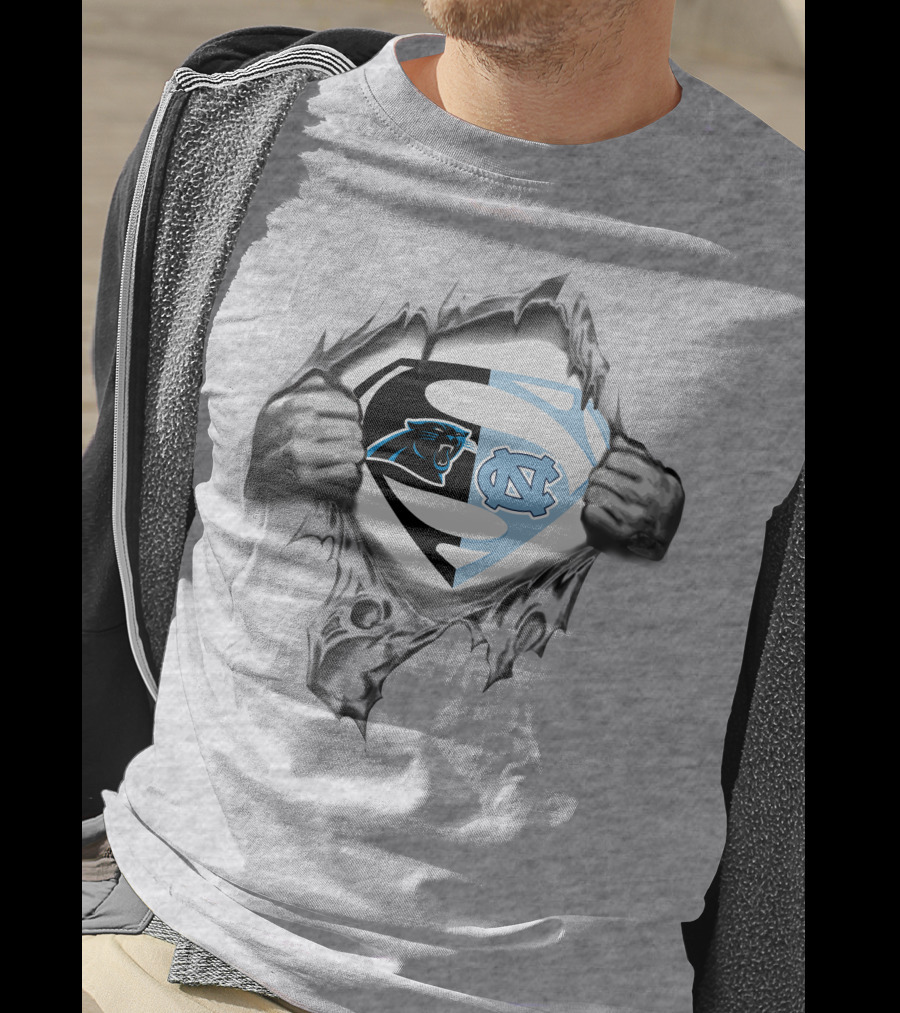 Carolina Panthers North Carolina Tar Heels Superman Logo Fusion T-Shirt