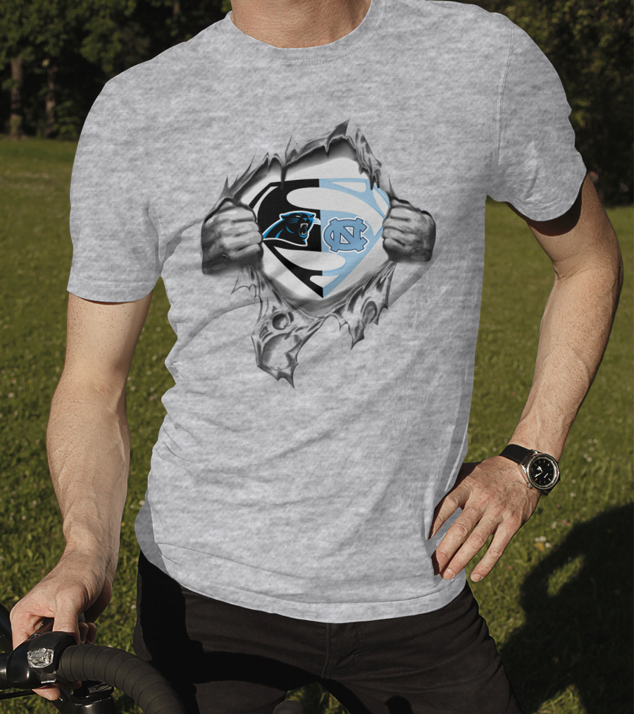 Carolina Panthers North Carolina Tar Heels Superman Logo Fusion T-Shirt
