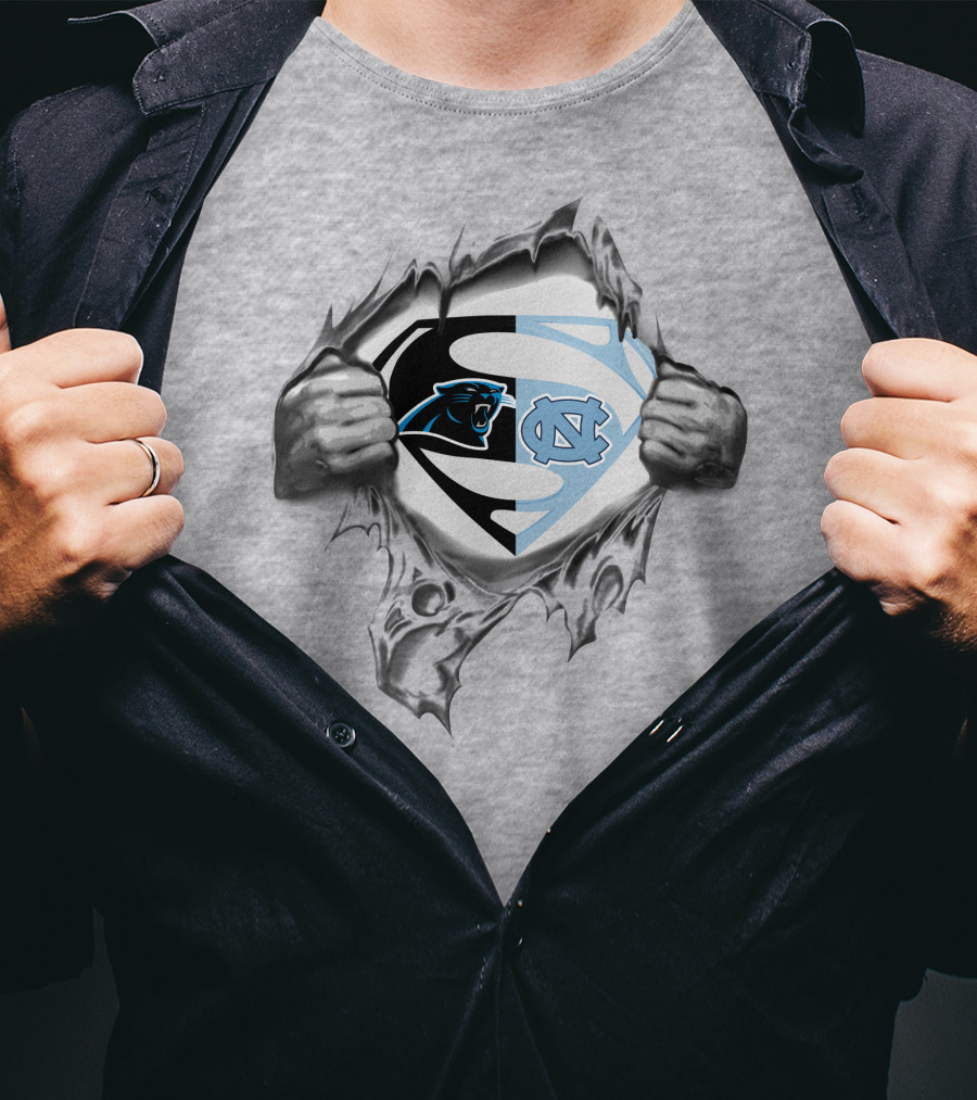 Carolina Panthers North Carolina Tar Heels Superman Logo Fusion T-Shirt