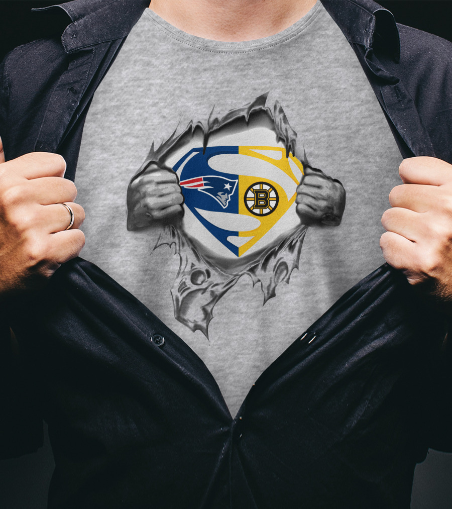 Patriots Boston Bruins Superman Logo Fusion T-Shirt