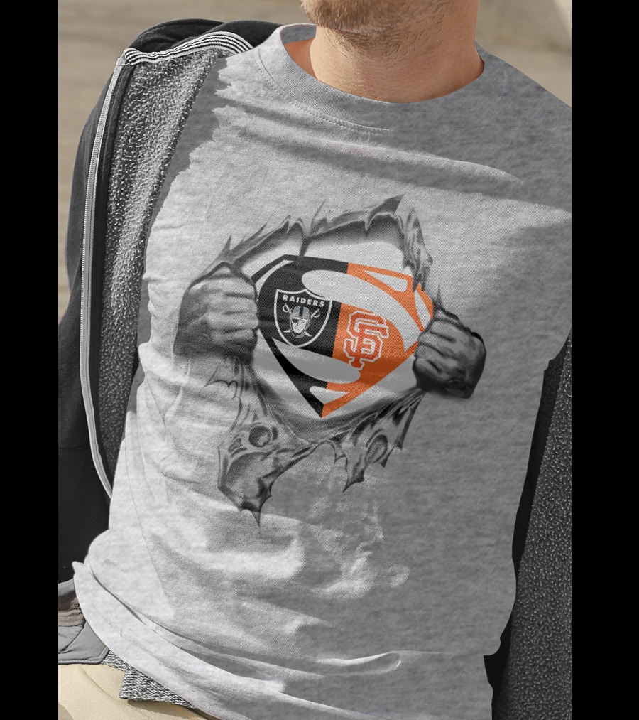 Raiders San Francisco Giants Superman Logo Rip T-Shirt