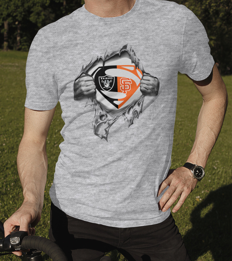 Raiders San Francisco Giants Superman Logo Rip T-Shirt