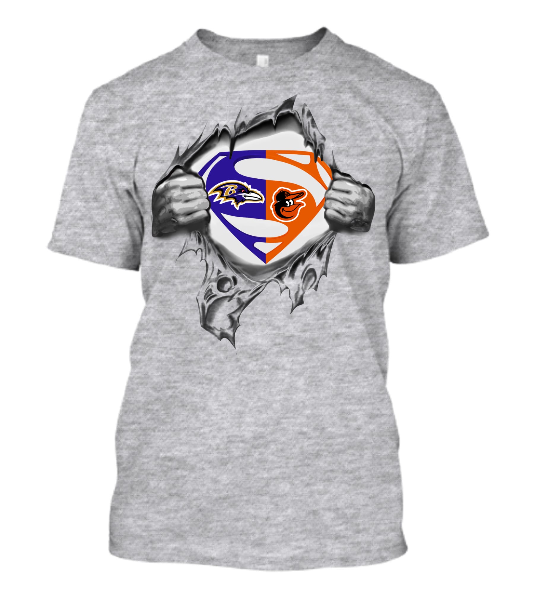 Superman Logo With Ravens And Baltimore Orioles Logos T-Shirt