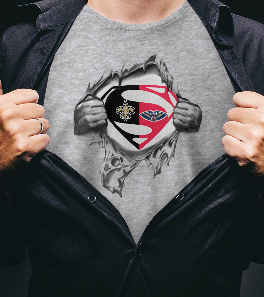 Saints New Orleans Pelicans Superman Logo Fusion T-Shirt