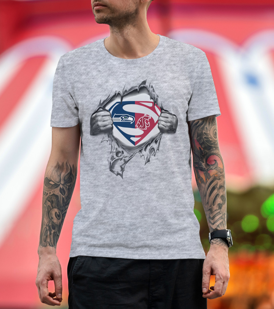 Seahawks Washington State Cougars Superman Logo Mashup T-Shirt