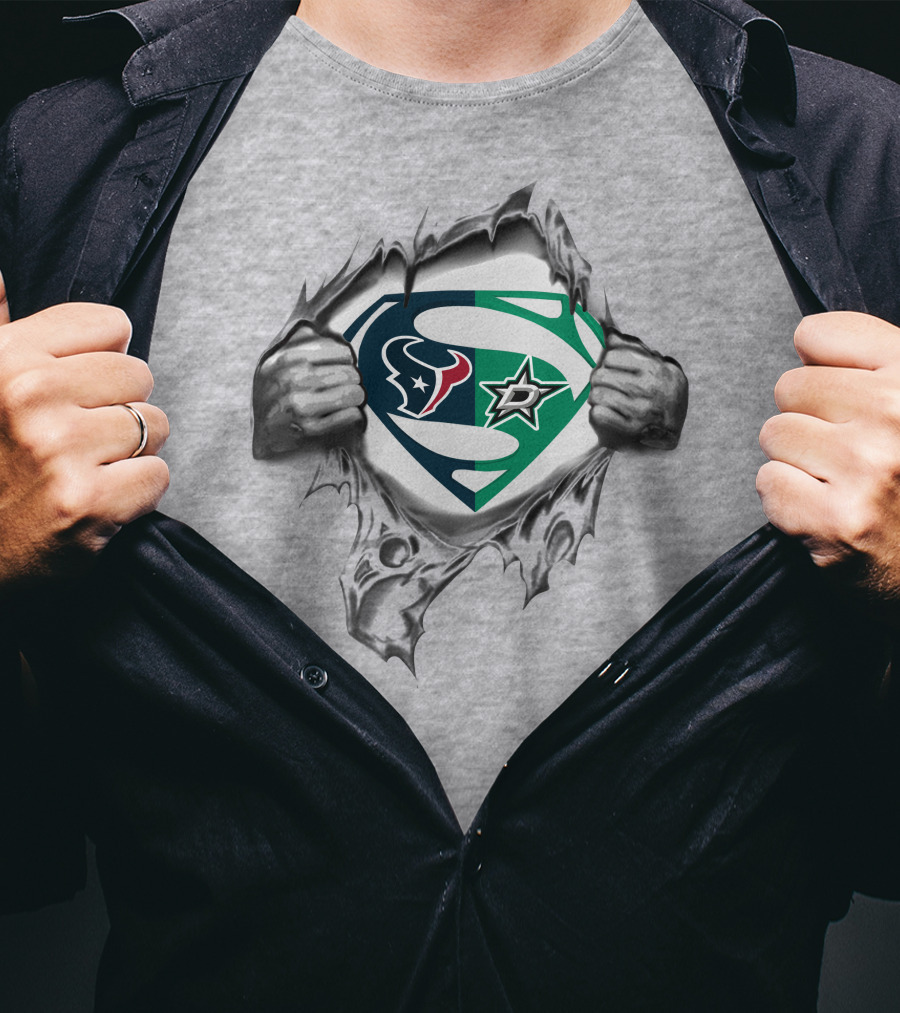 Texans Dallas Stars Superman Logo Crossover T-Shirt