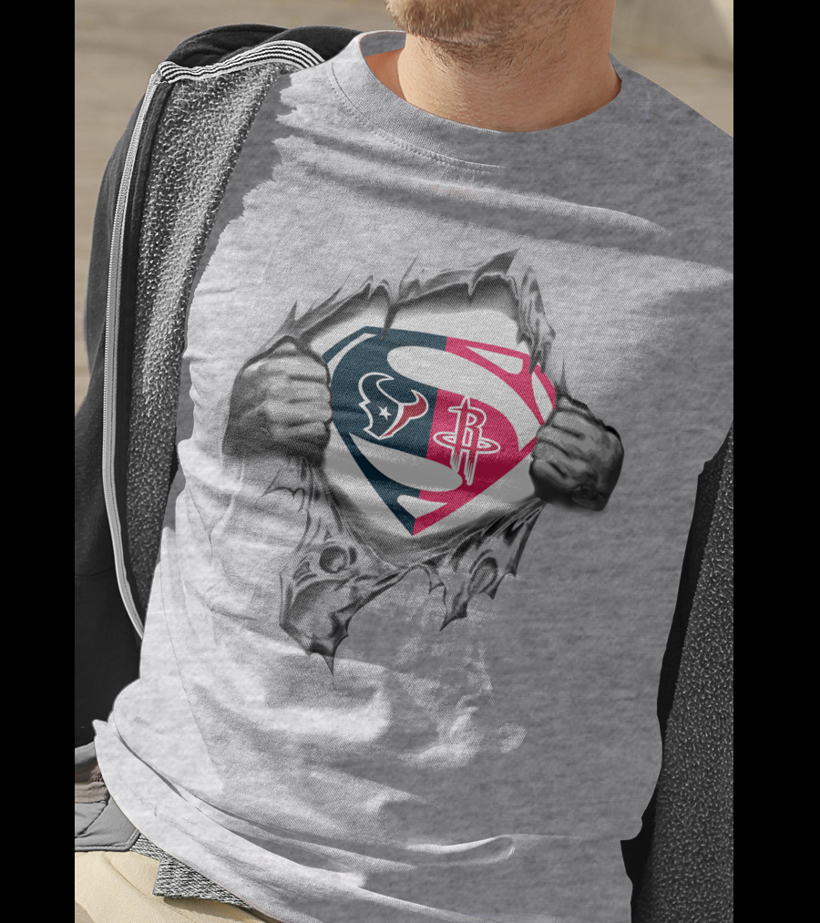 Houston Texans Rockets Superman Logo Combination T-Shirt