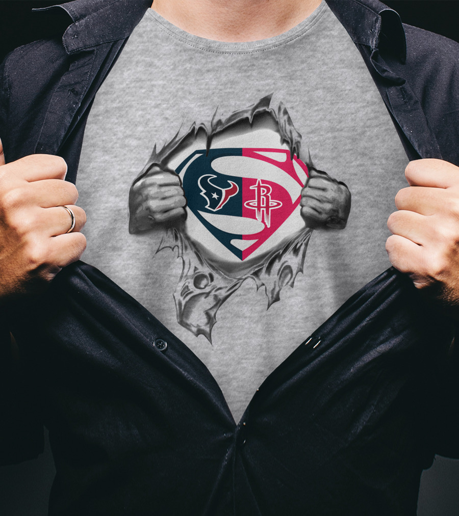 Houston Texans Rockets Superman Logo Combination T-Shirt