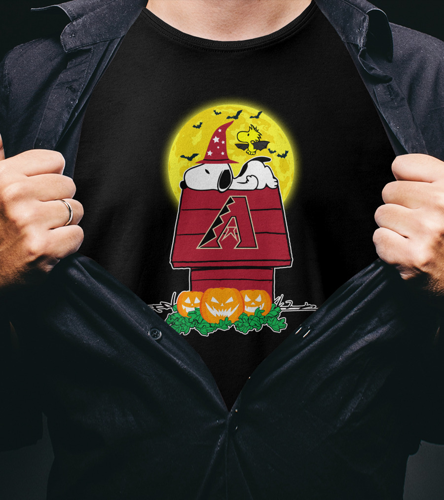 Arizona Diamondbacks Snoopy Halloween Full Moon Pumpkins T-Shirt