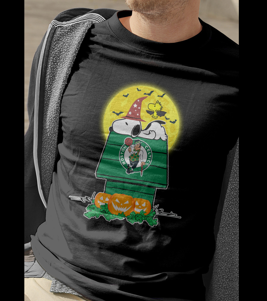 Snoopy Boston Celtics Halloween Moon Pumpkins T-Shirt