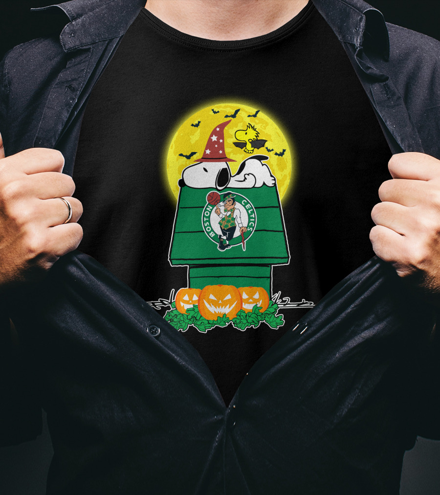 Snoopy Boston Celtics Halloween Moon Pumpkins T-Shirt