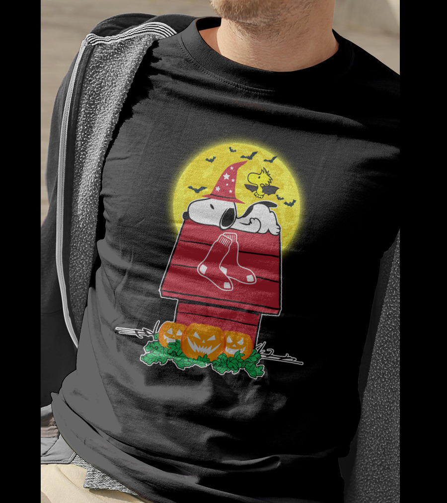 Snoopy And Woodstock Halloween Boston Red Sox Pumpkin House T-Shirt