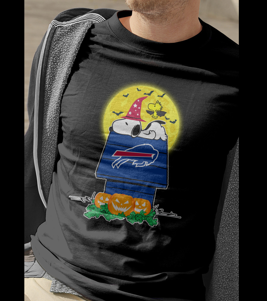Buffalo Bills Snoopy Halloween Pumpkin Moon Scene Peanuts Celebration T-Shirt