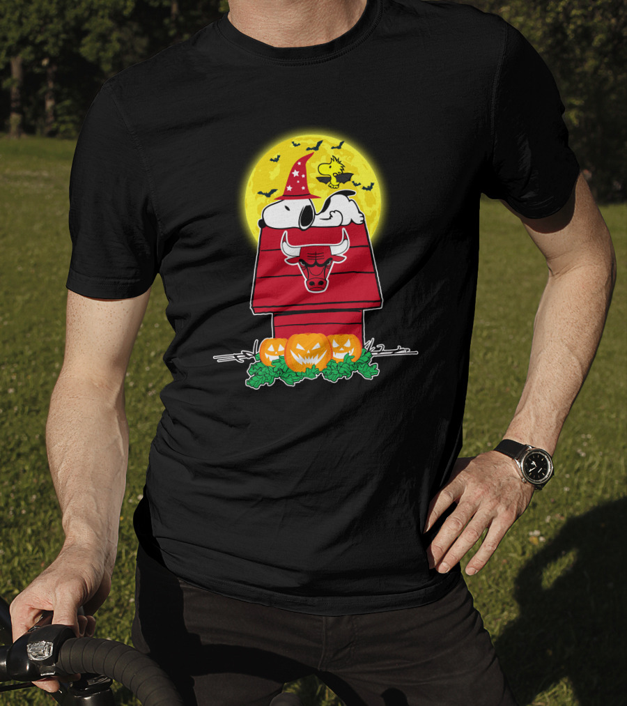Chicago Bulls Snoopy Halloween Peanuts Pumpkin Woodstock Moon T-Shirt