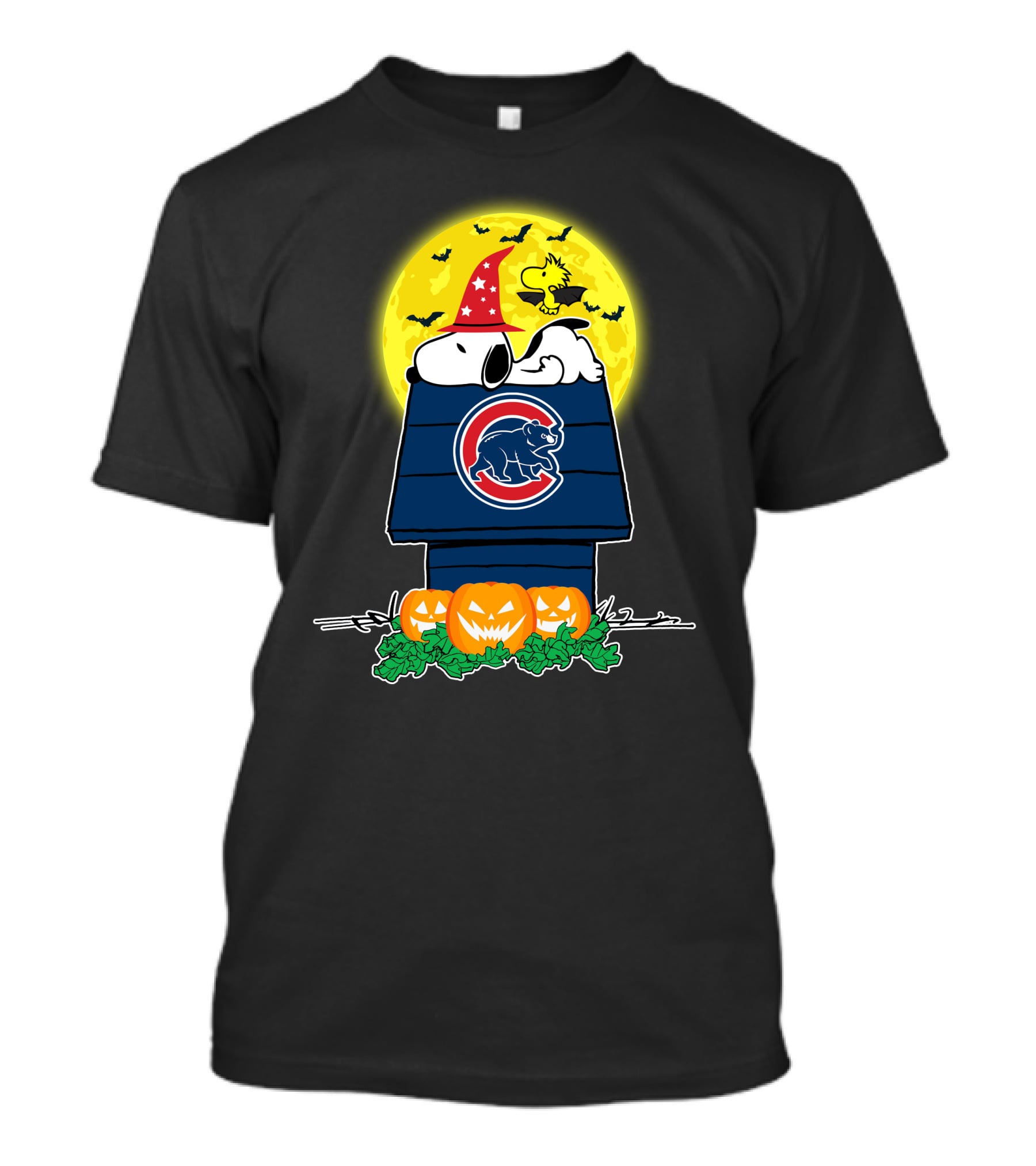 Chicago Cubs Snoopy Halloween Peanuts Jack-O-Lantern Woodstock T-Shirt