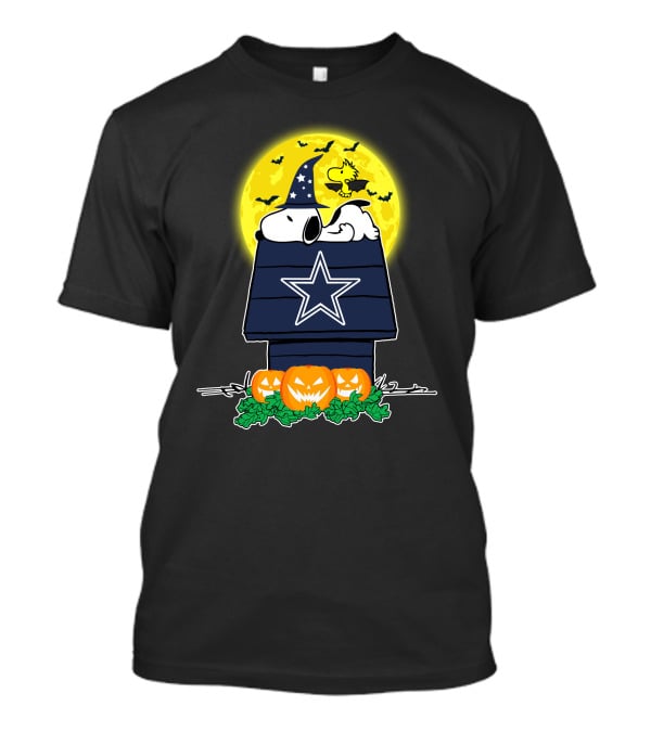 Dallas Cowboys Snoopy Halloween Peanuts Woodstock Pumpkin Moon Scene T-Shirt