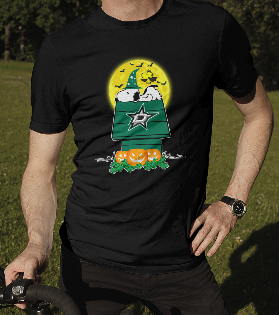 Dallas Stars Snoopy Halloween Moon Pumpkins Woodstock T-Shirt