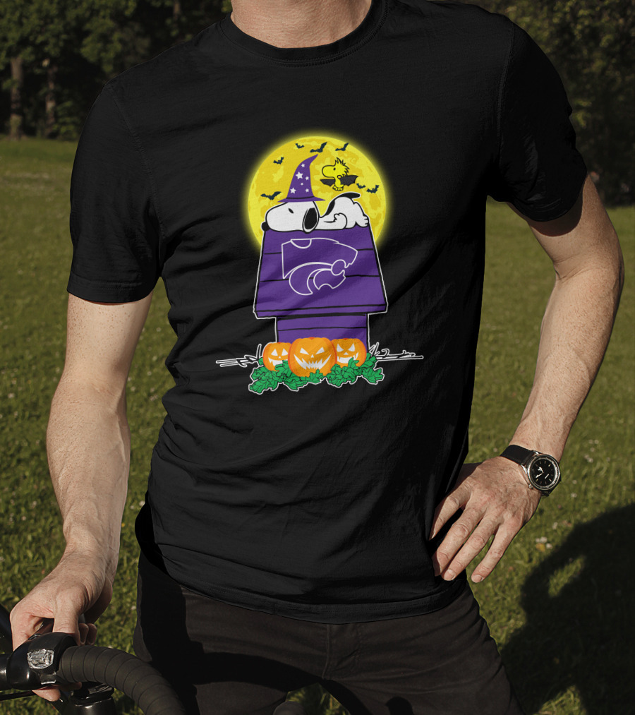 Kansas State Wildcats Snoopy Halloween Moon Pumpkins Peanuts Woodstock T-Shirt