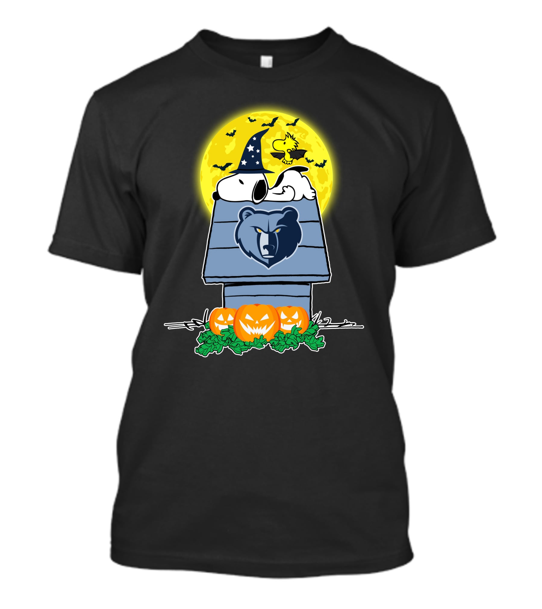 Snoopy And Woodstock Memphis Grizzlies Halloween Scene With Pumpkins T-Shirt