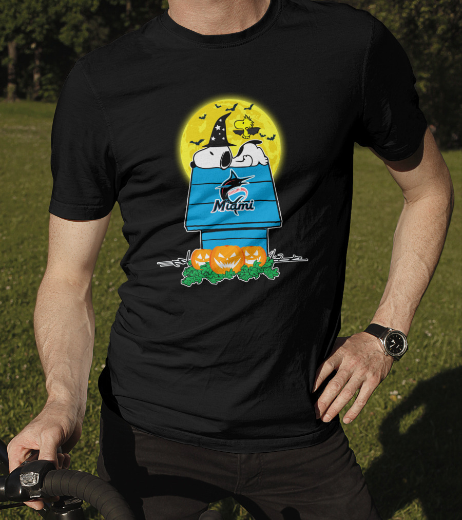 Snoopy Miami Marlins Halloween Moon Pumpkins T-Shirt