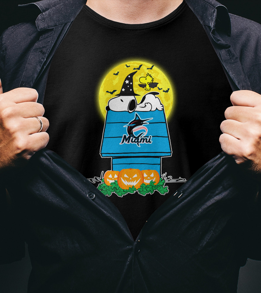 Snoopy Miami Marlins Halloween Moon Pumpkins T-Shirt