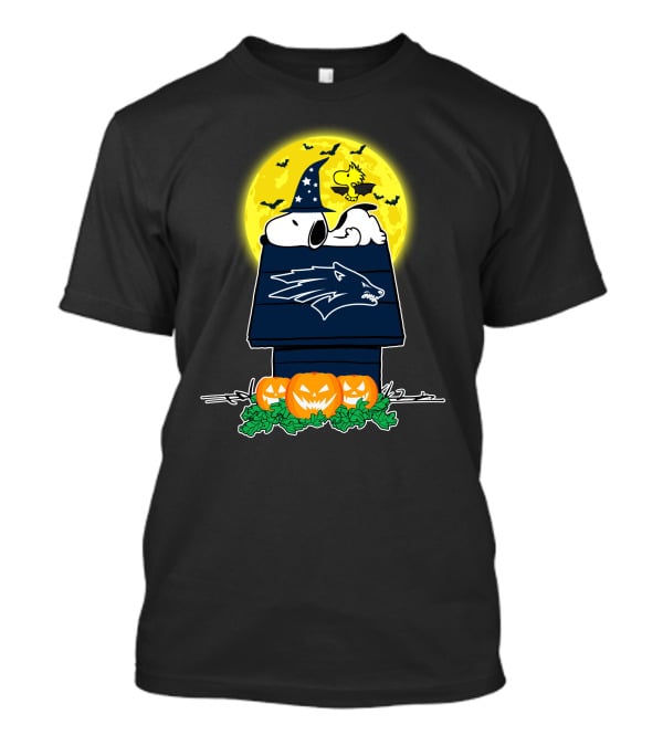 Nevada Wolf Pack Snoopy Woodstock Halloween Pumpkins Moon Bats T-Shirt