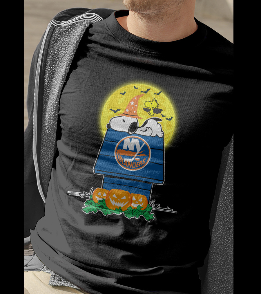 New York Islanders Snoopy Halloween Full Moon Pumpkins Wizards T-Shirt