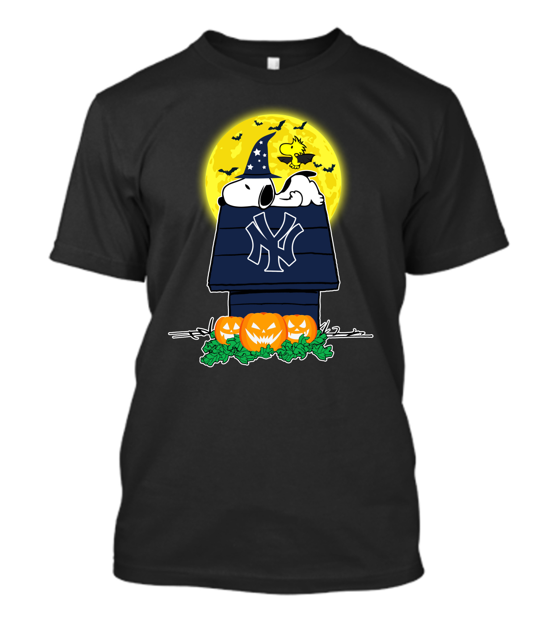 New York Yankees Snoopy Halloween Witch Woodstock Pumpkins Moon T-Shirt