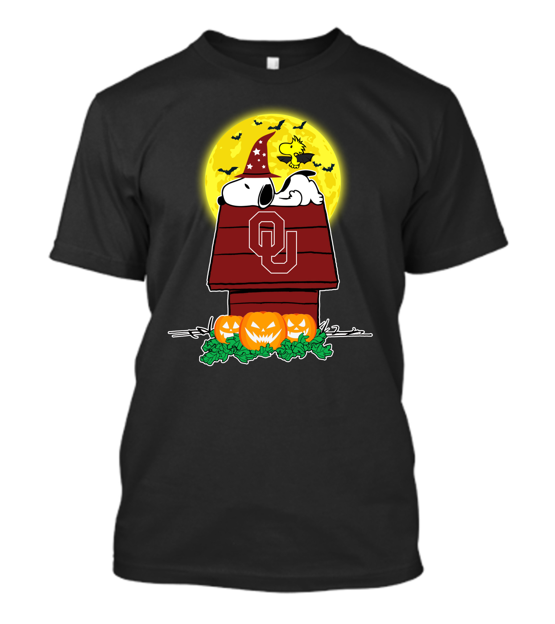 Oklahoma Sooners Snoopy Woodstock Halloween Moon Jack-O'-Lanterns T-Shirt