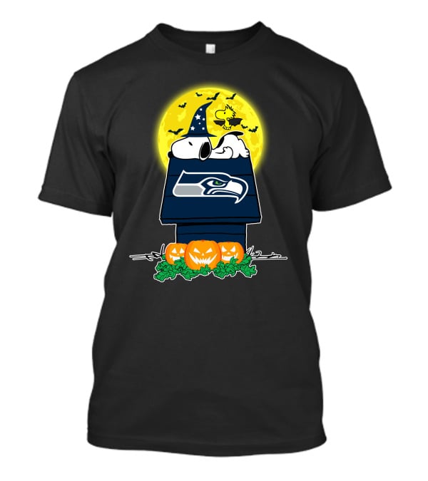 Seattle Seahawks Snoopy Woodstock Halloween Pumpkin Moon T-Shirt