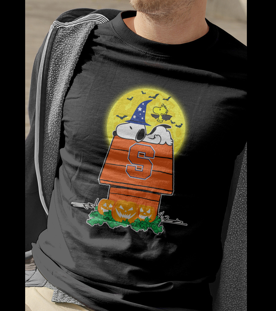 Syracuse Orange Snoopy Halloween Pumpkins Moon Bats Woodstock T-Shirt