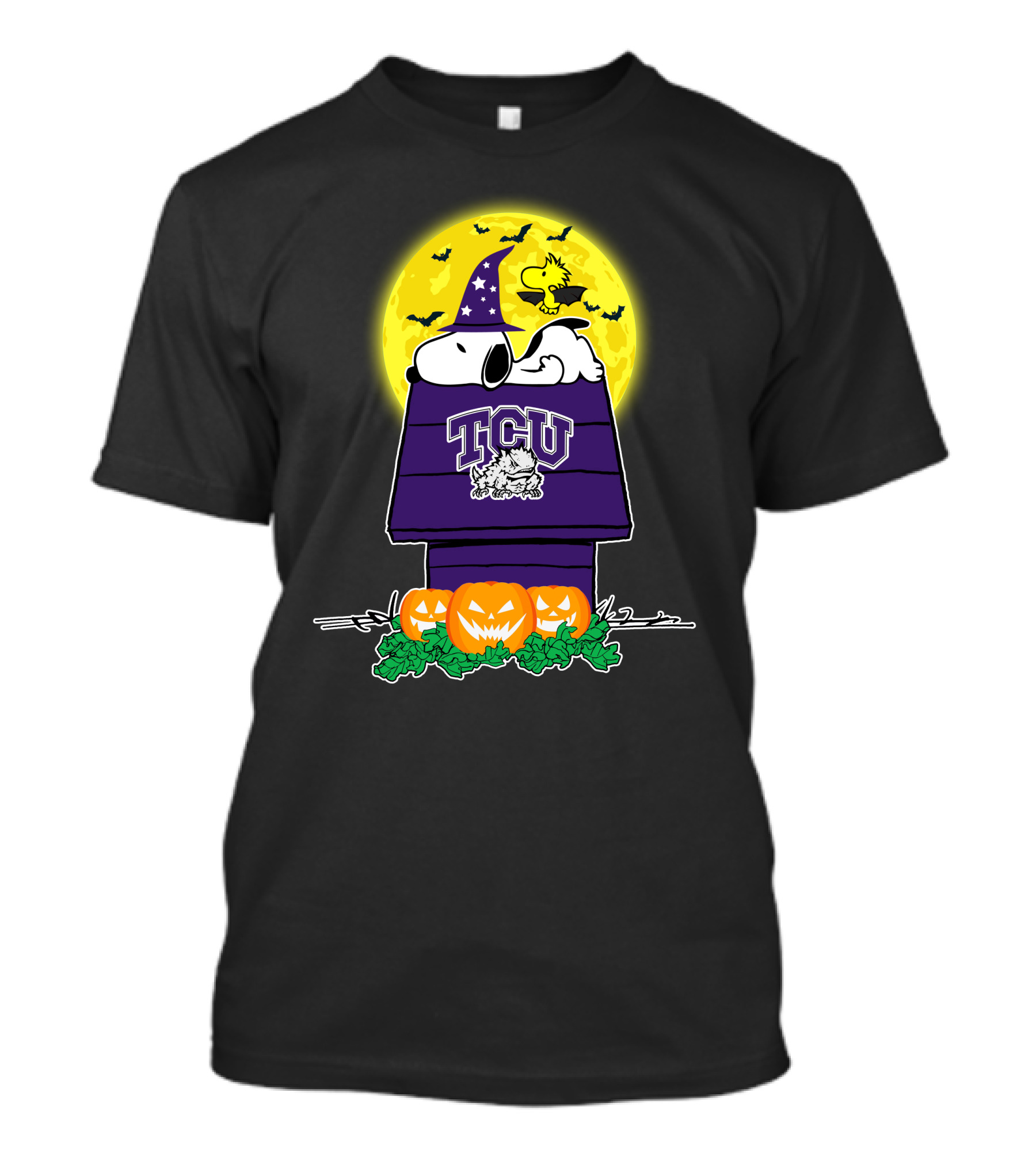 Tcu Horned Frogs Snoopy Halloween Pumpkins Full Moon T-Shirt