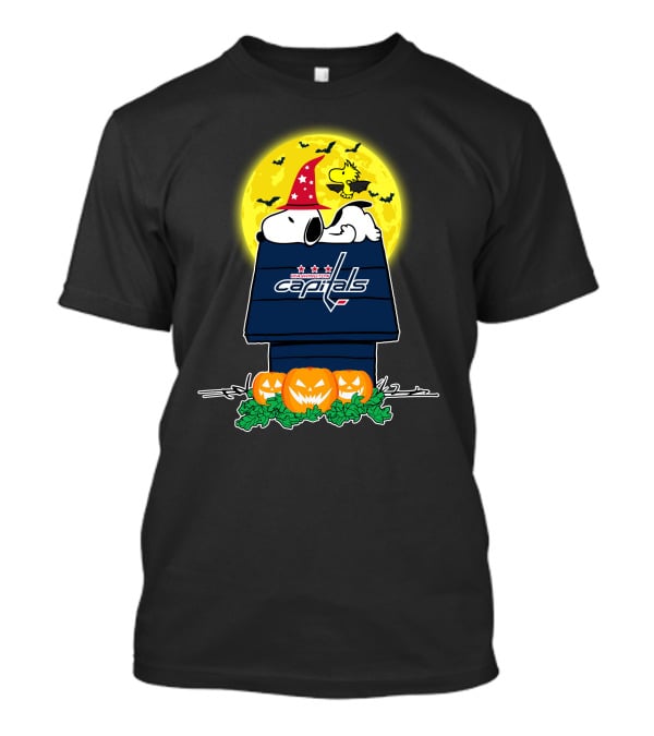 Washington Capitals Snoopy Halloween Moon Pumpkin Scene T-Shirt
