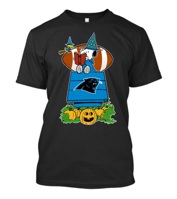 Carolina Panthers Snoopy Halloween Wizard Read Football Pumpkin Scene T-Shirt